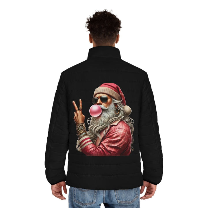 Men's Santa Puffer Jacket - Festive Holiday Style with Fun Bubblegum Graphic - S - Black zipper - Men's Santa Puffer Jacket - Festive Holiday Style with Fun Bubblegum Graphic - Tatoo Tee