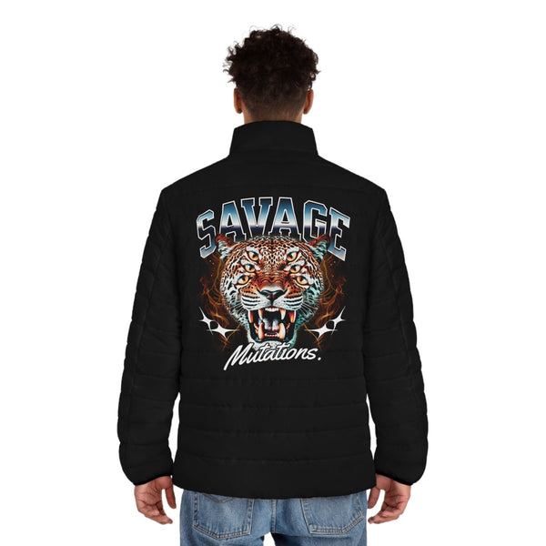 Men's Savage Tiger Puffer Jacket - Bold Winter Outerwear - S - Black zipper - Men's Savage Tiger Puffer Jacket - Bold Winter Outerwear - Tatoo Tee