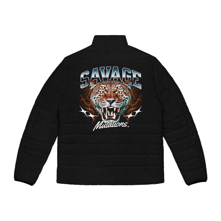Men's Savage Tiger Puffer Jacket - Bold Winter Outerwear - S - Black zipper - Men's Savage Tiger Puffer Jacket - Bold Winter Outerwear - Tatoo Tee