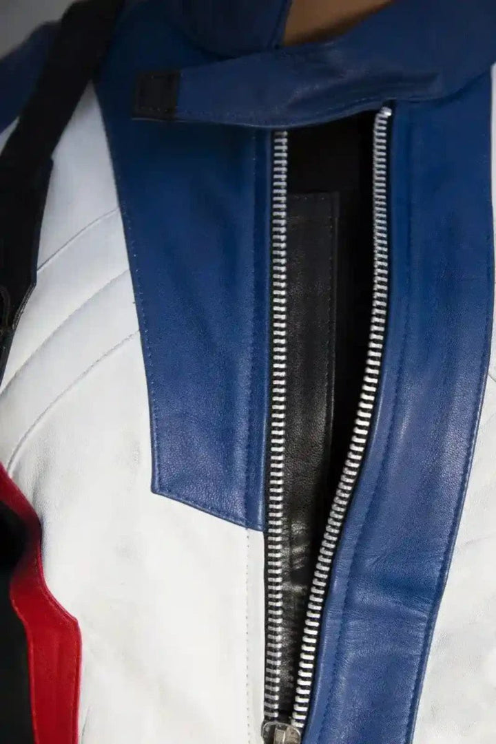 Mens Soldier 76 Blue Leather Jacket - XS - Real Leather - Mens Soldier 76 Blue Leather Jacket - Tatoo Tee