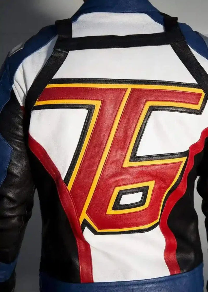 Mens Soldier 76 Blue Leather Jacket - XS - Real Leather - Mens Soldier 76 Blue Leather Jacket - Tatoo Tee