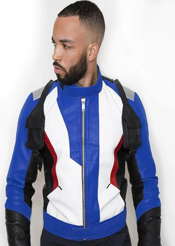 Mens Soldier 76 Blue Leather Jacket - XS - Real Leather - Mens Soldier 76 Blue Leather Jacket - Tatoo Tee