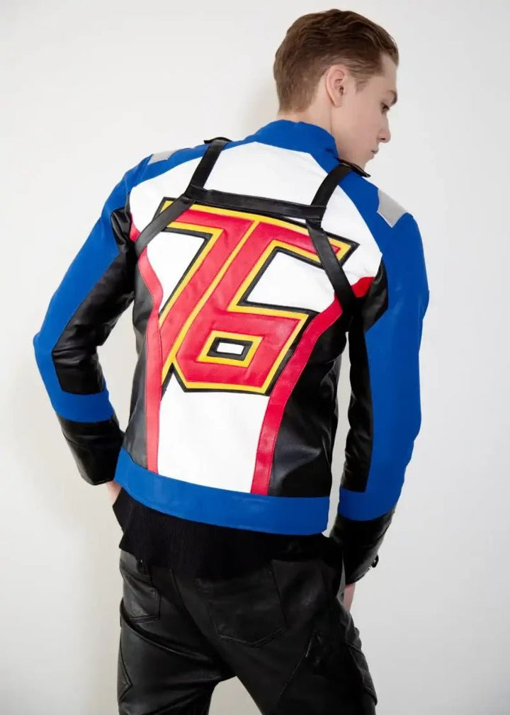 Mens Soldier 76 Blue Leather Jacket - XS - Real Leather - Mens Soldier 76 Blue Leather Jacket - Tatoo Tee