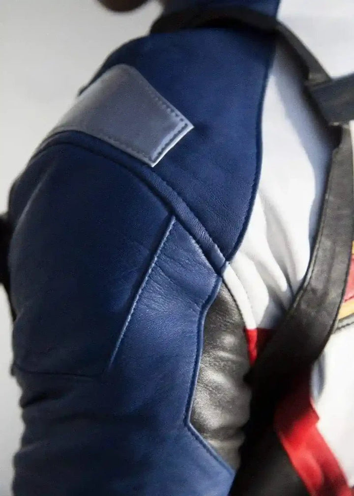 Mens Soldier 76 Blue Leather Jacket - XS - Real Leather - Mens Soldier 76 Blue Leather Jacket - Tatoo Tee