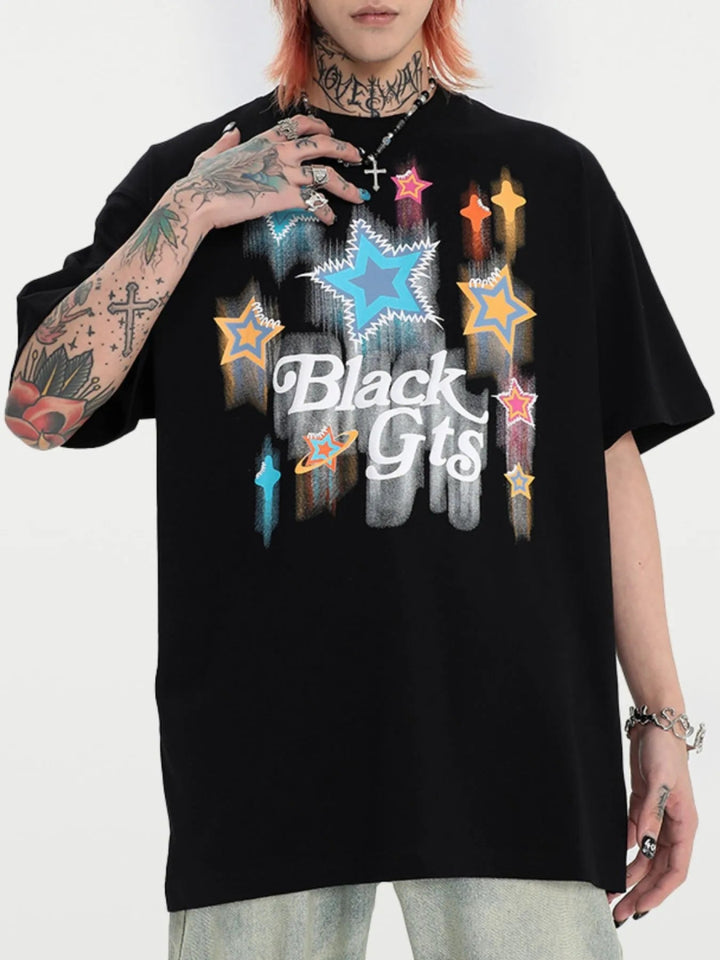 Men's Star Round Neck Oversized T-Shirt - Black - S - f0c6fc41f7024888be16687048d60bc0 - Max - Origin - Tatoo Tee