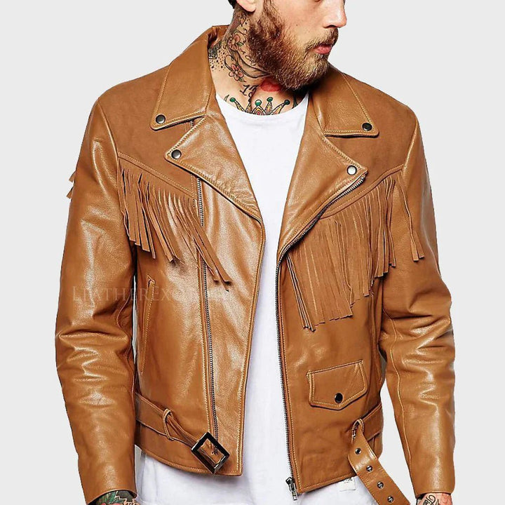 Men's Suede Fringe Motorcycle Jacket - Male - XS - Men's Suede Fringe Motorcycle Jacket - Tatoo Tee