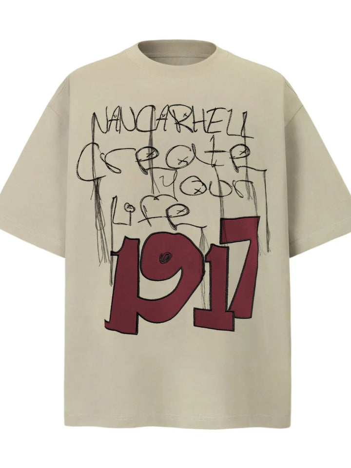 Men's Vintage Style 1917 Graphic Oversized T-Shirt - Oatmeal Color - M - 784e1d50 - eeaf - 4d1a - af54 - 51eb52219615 - Max - Origin - Tatoo Tee