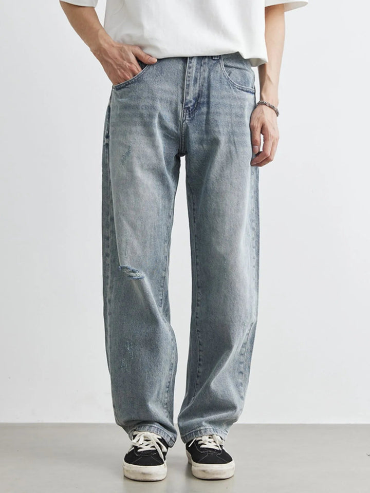 Men's Washed Wide Leg Distressed Jeans - Blue - 28 - 76675baa - b64f - 426e - a254 - b79560d9e10f - Max - Origin - Tatoo Tee