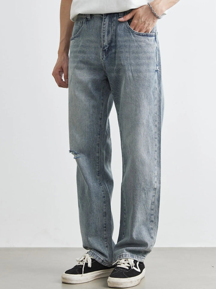 Men's Washed Wide Leg Distressed Jeans - Blue - 28 - 4e60268a - 3077 - 4d7f - 8c45 - f888a1db0a36 - Max - Origin - Tatoo Tee