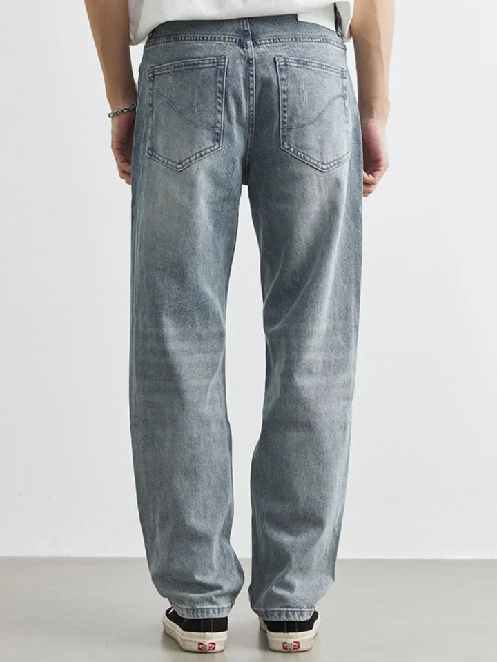 Men's Washed Wide Leg Distressed Jeans - Blue - 28 - 2b2d67cd - 4534 - 420f - bfb1 - 9a0e41a64fe5 - Max - Origin - Tatoo Tee