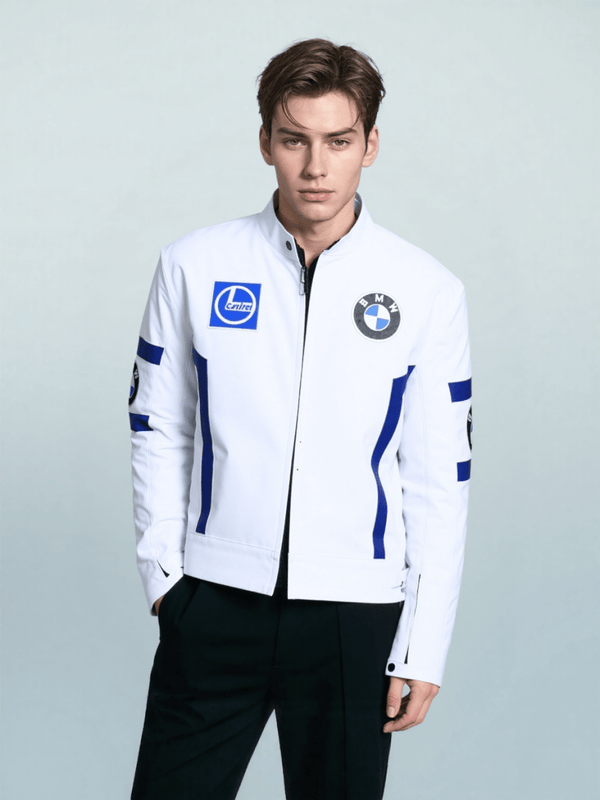 Men’s White Leather BMW Biker Jacket
