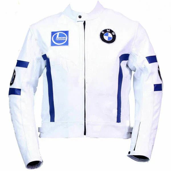 Men’s White Leather BMW Biker Jacket - Male - XS - Men’s White Leather BMW Biker Jacket - Tatoo Tee