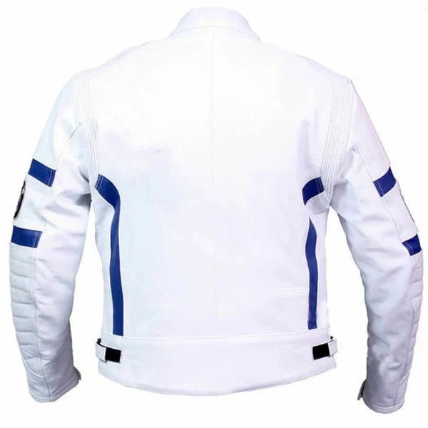 Men’s White Leather BMW Biker Jacket - Male - XS - Men’s White Leather BMW Biker Jacket - Tatoo Tee