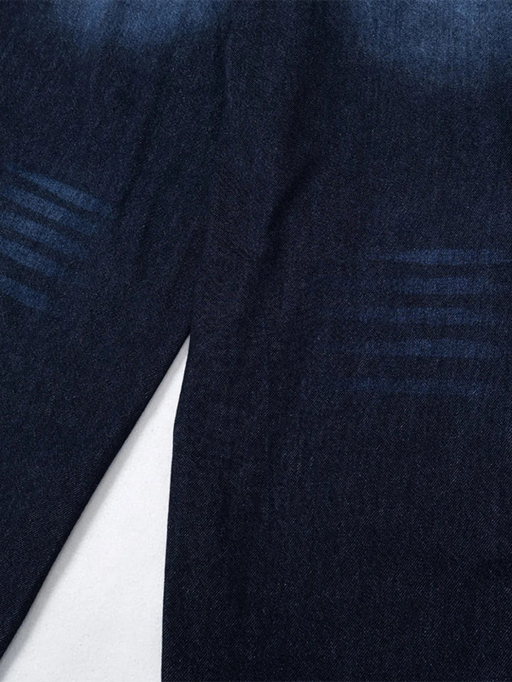 Men's Wide Leg Wash Denim Jeans with Signature Detail - Dark Blue - S - 4b511d8f2b4a454fab728c66b79f140e - Max - Origin - Tatoo Tee