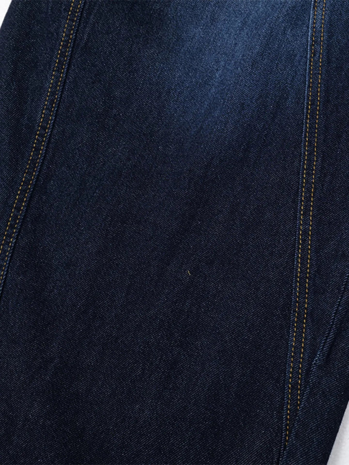 Men's Wide Leg Wash Denim Jeans with Signature Detail - Dark Blue - S - f047f57ac4a840399d7f1ac1da10b96a - Max - Origin - Tatoo Tee