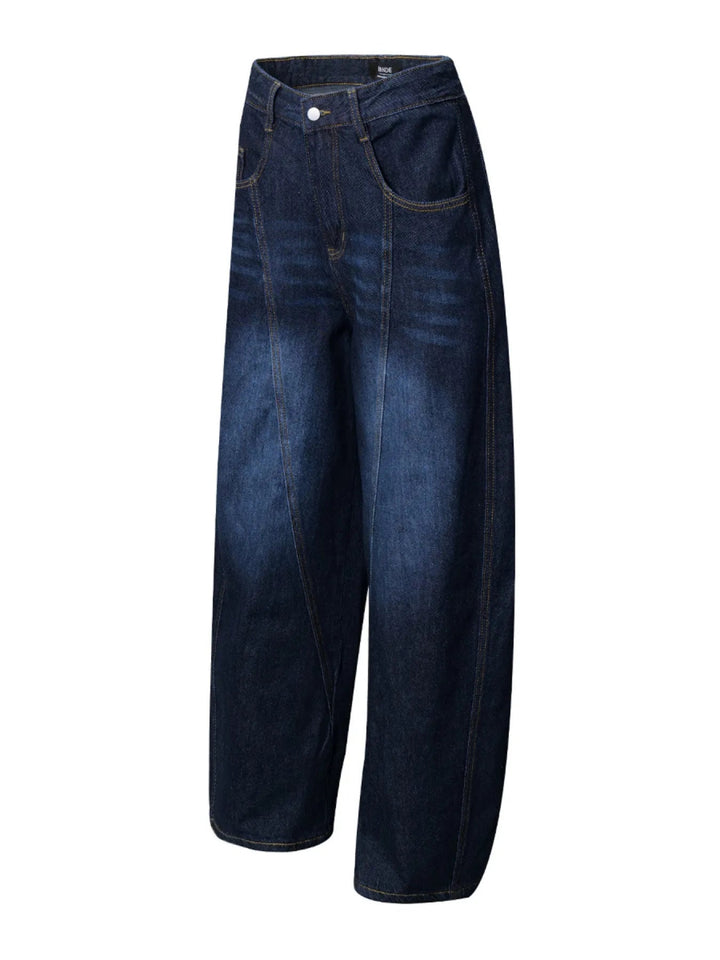 Men's Wide Leg Wash Denim Jeans with Signature Detail - Dark Blue - S - 0392c58b3b414e479076c508e372e852 - Max - Origin - Tatoo Tee