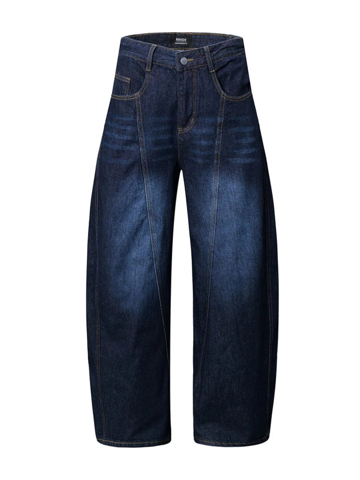 Men's Wide Leg Wash Denim Jeans with Signature Detail - Dark Blue - S - 11ad2a4535b444419570c9d76f317724 - Max - Origin - Tatoo Tee