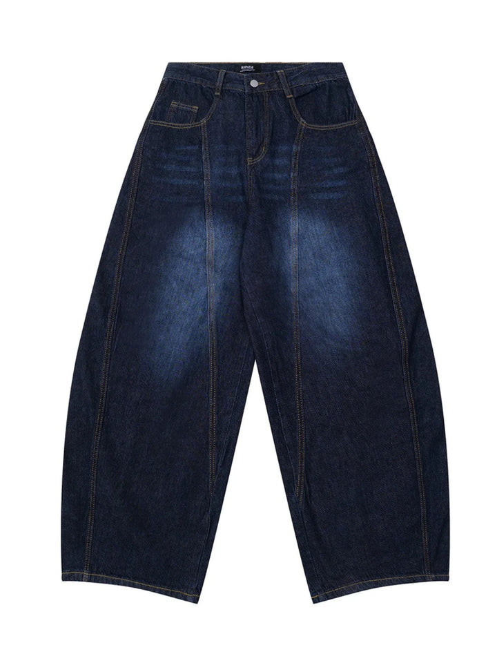 Men's Wide Leg Wash Denim Jeans with Signature Detail - Dark Blue - S - 8c9a5477e82d45469130b187e6840438 - Max - Origin - Tatoo Tee