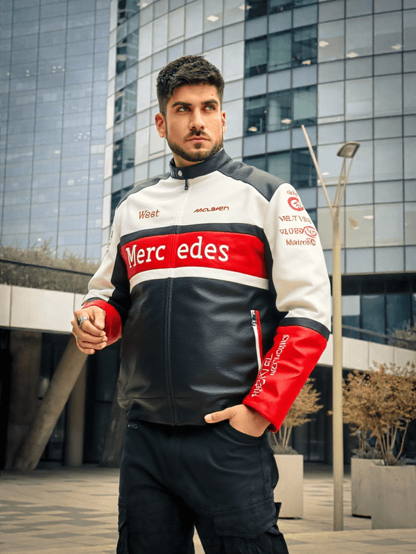 Mercedes x McLaren Leather Vintage Racing Jacket - XS - Male - Mercedes x McLaren Leather Vintage Racing Jacket - Tatoo Tee