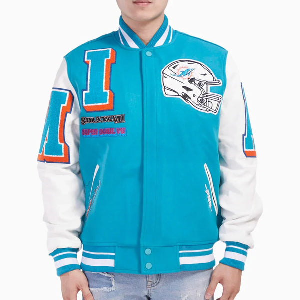 Miami Dolphins NFL Mash Up Rib Wool Varsity Jacket
