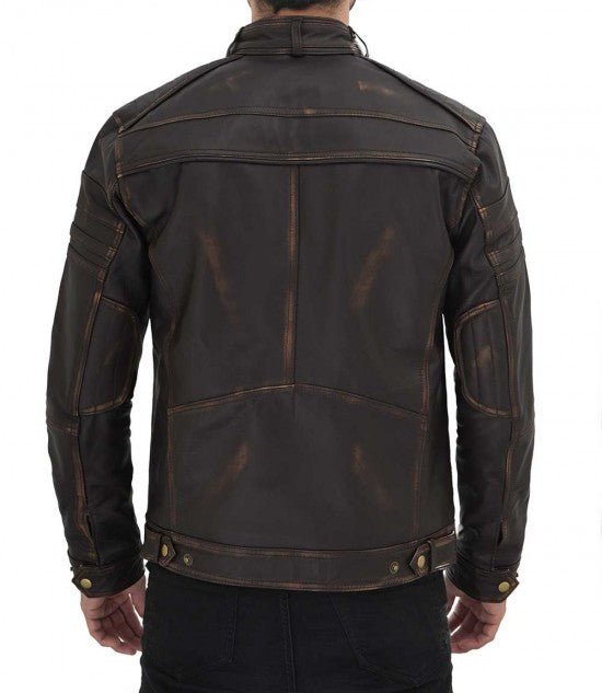 Monroe Distressed Brown Leather Jacket - Male - XS - Monroe Distressed Brown Leather Jacket - Tatoo Tee