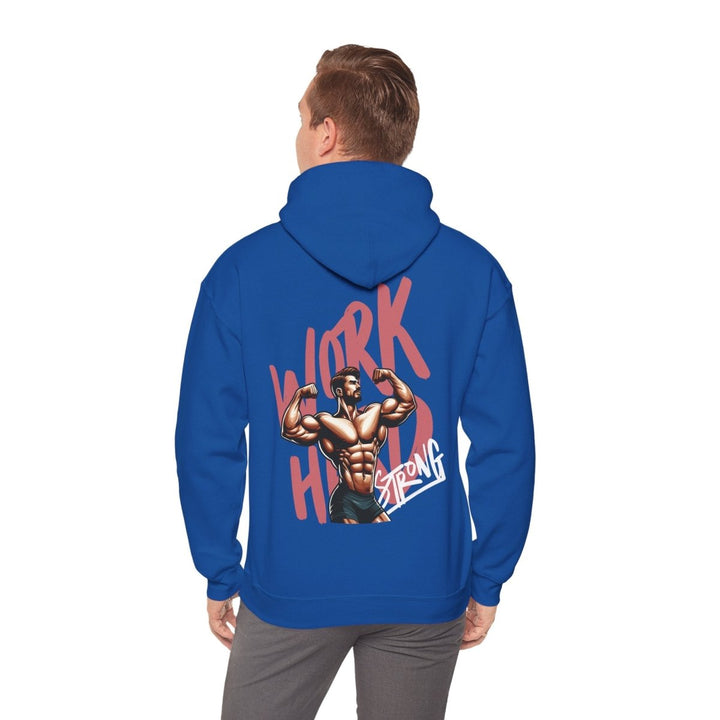 Motivational Fitness Hoodie - 'Work Hard, Stay Strong' Graphic Sweatshirt for Gym Lovers - Royal - S - Motivational Fitness Hoodie - 'Work Hard, Stay Strong' Graphic Sweatshirt for Gym Lovers - Tatoo Tee