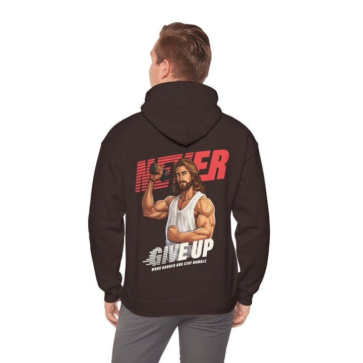 Motivational Hoodie: 'Never Give Up' with Inspirational Design - Dark Chocolate - S - Motivational Hoodie: 'Never Give Up' with Inspirational Design - Tatoo Tee