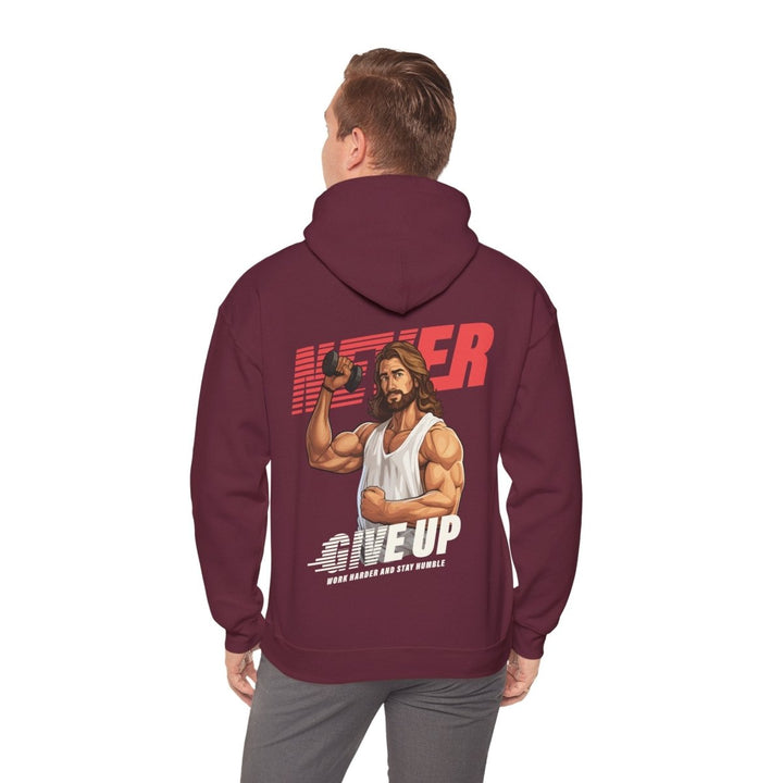 Motivational Hoodie: 'Never Give Up' with Inspirational Design - Maroon - S - Motivational Hoodie: 'Never Give Up' with Inspirational Design - Tatoo Tee