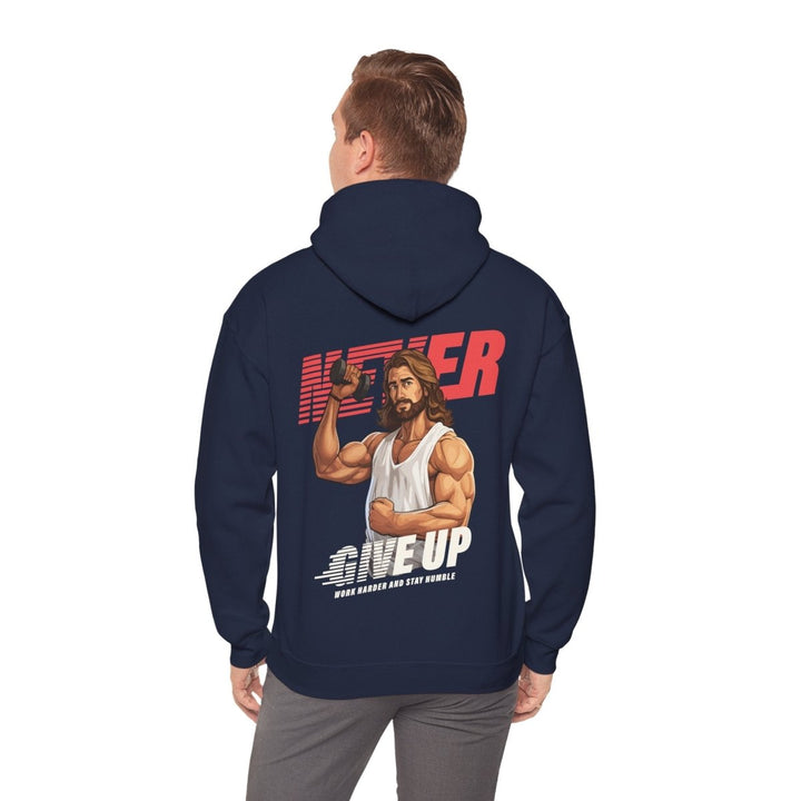 Motivational Hoodie: 'Never Give Up' with Inspirational Design - Navy - S - Motivational Hoodie: 'Never Give Up' with Inspirational Design - Tatoo Tee