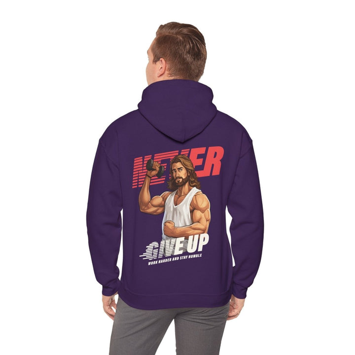 Motivational Hoodie: 'Never Give Up' with Inspirational Design - Purple - S - Motivational Hoodie: 'Never Give Up' with Inspirational Design - Tatoo Tee