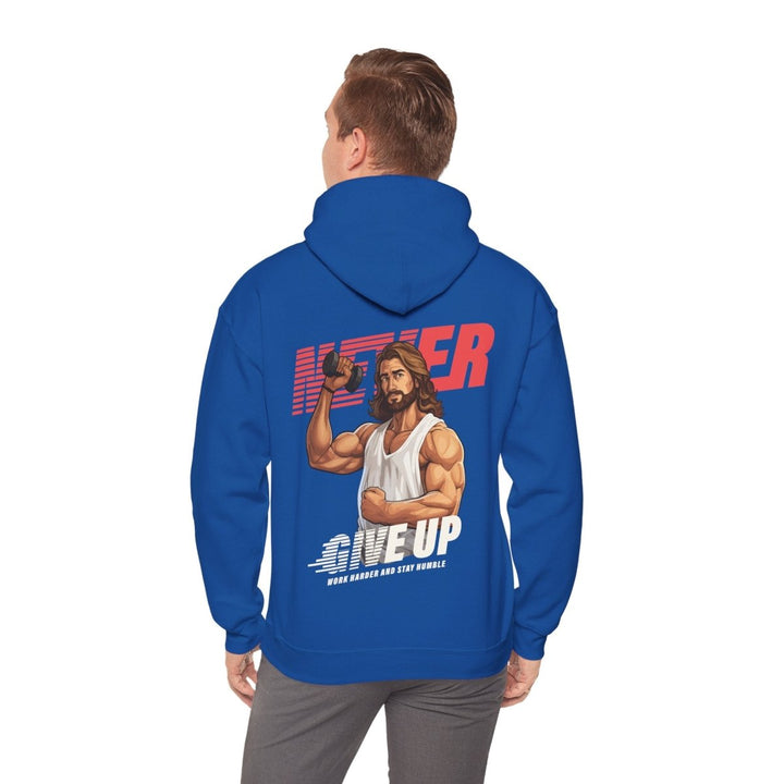 Motivational Hoodie: 'Never Give Up' with Inspirational Design - Royal - S - Motivational Hoodie: 'Never Give Up' with Inspirational Design - Tatoo Tee