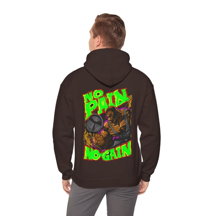 Motivational No Pain No Gain Hoodie for Fitness Enthusiasts - Dark Chocolate - S - Motivational No Pain No Gain Hoodie for Fitness Enthusiasts - Tatoo Tee