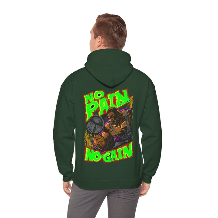 Motivational No Pain No Gain Hoodie for Fitness Enthusiasts - Forest Green - S - Motivational No Pain No Gain Hoodie for Fitness Enthusiasts - Tatoo Tee