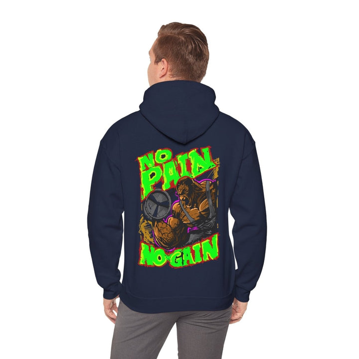 Motivational No Pain No Gain Hoodie for Fitness Enthusiasts - Navy - S - Motivational No Pain No Gain Hoodie for Fitness Enthusiasts - Tatoo Tee