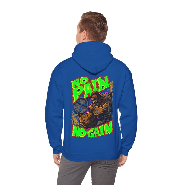 Motivational No Pain No Gain Hoodie for Fitness Enthusiasts - Royal - S - Motivational No Pain No Gain Hoodie for Fitness Enthusiasts - Tatoo Tee