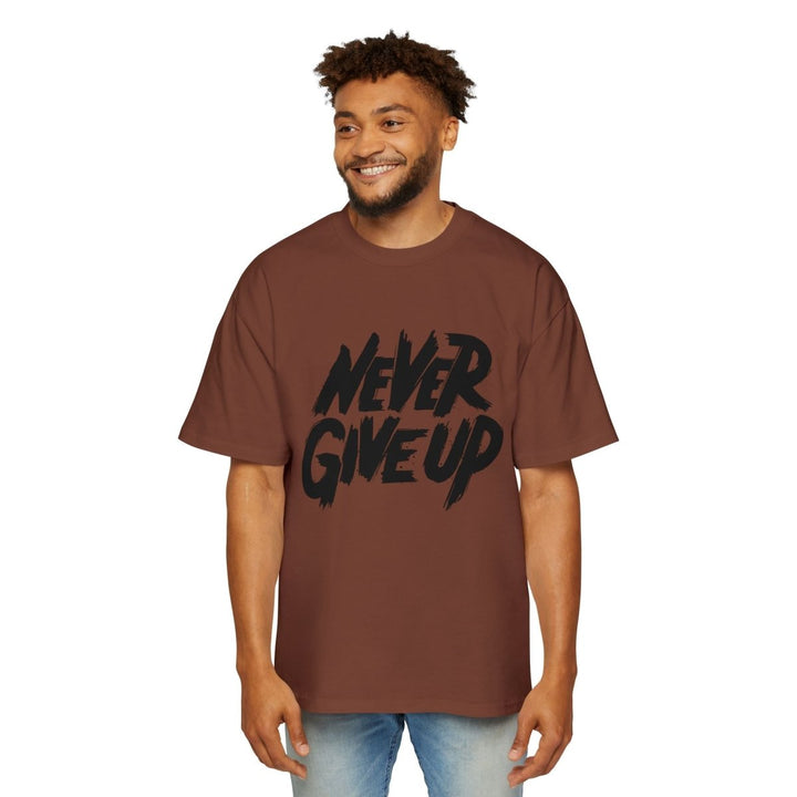 Motivational Oversized Tee - 'Never Give Up' Statement Shirt for Men - Clay - S - Motivational Oversized Tee - 'Never Give Up' Statement Shirt for Men - Tatoo Tee