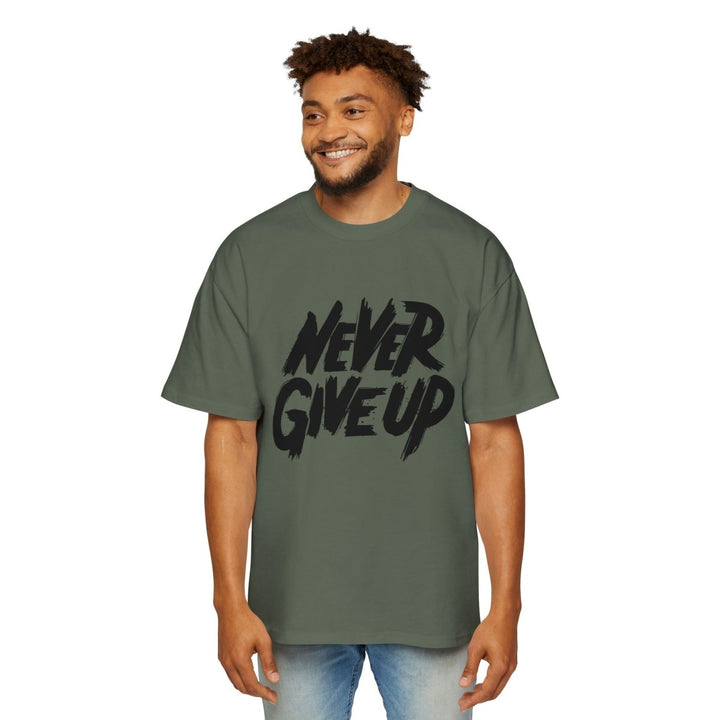 Motivational Oversized Tee - 'Never Give Up' Statement Shirt for Men - Cypress - S - Motivational Oversized Tee - 'Never Give Up' Statement Shirt for Men - Tatoo Tee