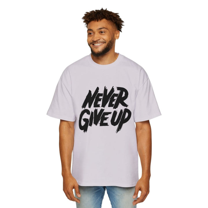 Motivational Oversized Tee - 'Never Give Up' Statement Shirt for Men - Orchid - S - Motivational Oversized Tee - 'Never Give Up' Statement Shirt for Men - Tatoo Tee