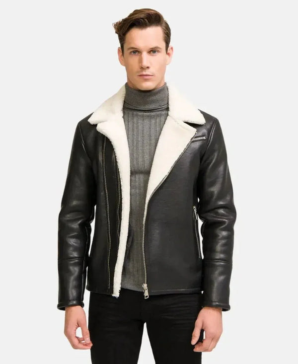 Moto Style Real Shearling Leather Jacket