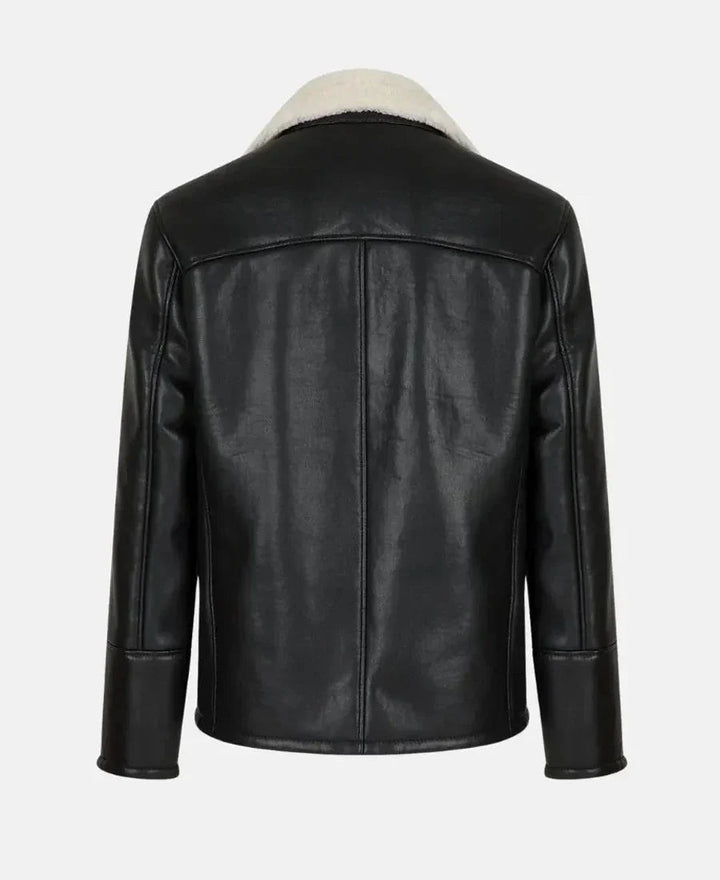 Moto Style Real Shearling Leather Jacket - Male - XS - Moto Style Real Shearling Leather Jacket - Tatoo Tee