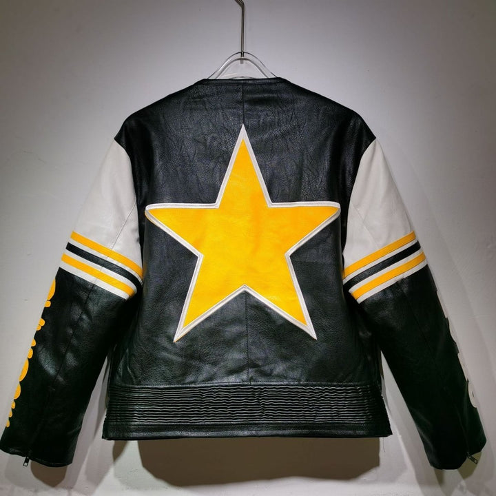 Mustard 2025 Leather Vintage Racing Jacket - XS - Mustard 2025 Leather Vintage Racing Jacket - Tatoo Tee
