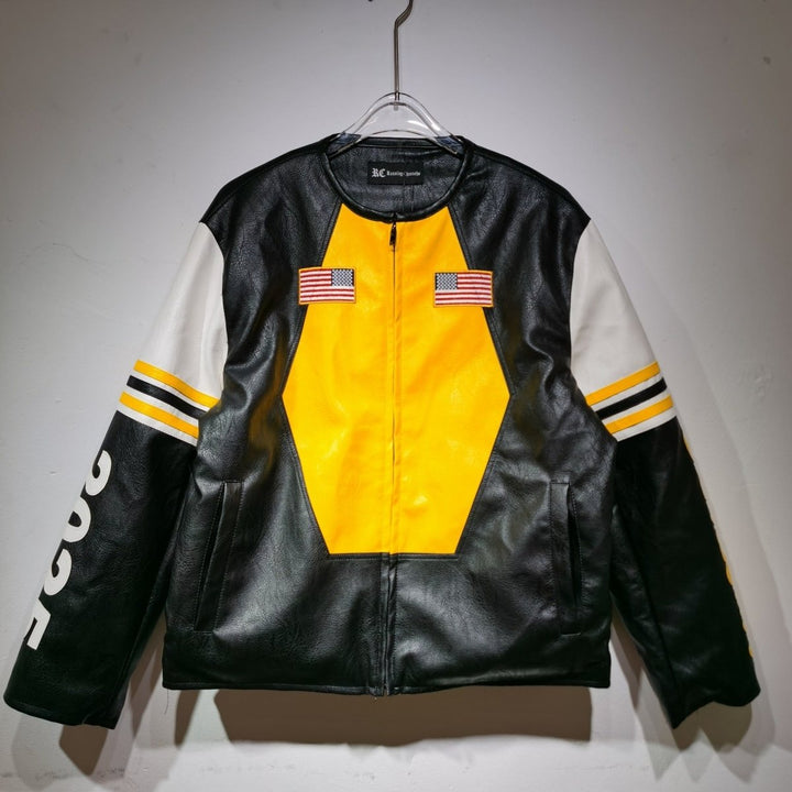 Mustard 2025 Leather Vintage Racing Jacket - XS - Mustard 2025 Leather Vintage Racing Jacket - Tatoo Tee