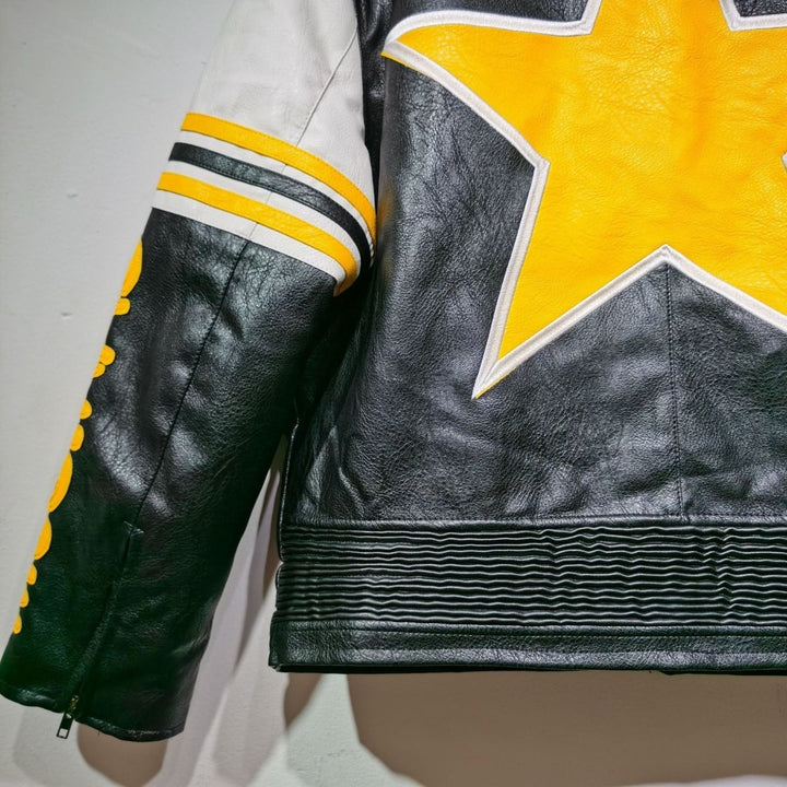 Mustard 2025 Leather Vintage Racing Jacket - XS - Mustard 2025 Leather Vintage Racing Jacket - Tatoo Tee