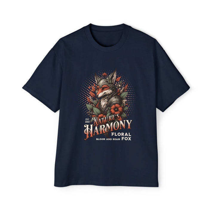 Nature's Harmony Floral Fox Oversized Tee for Men - Navy - S - Nature's Harmony Floral Fox Oversized Tee for Men - Tatoo Tee