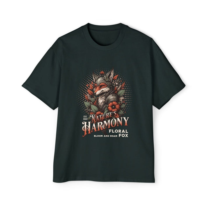 Nature's Harmony Floral Fox Oversized Tee for Men - Pine Green - S - Nature's Harmony Floral Fox Oversized Tee for Men - Tatoo Tee