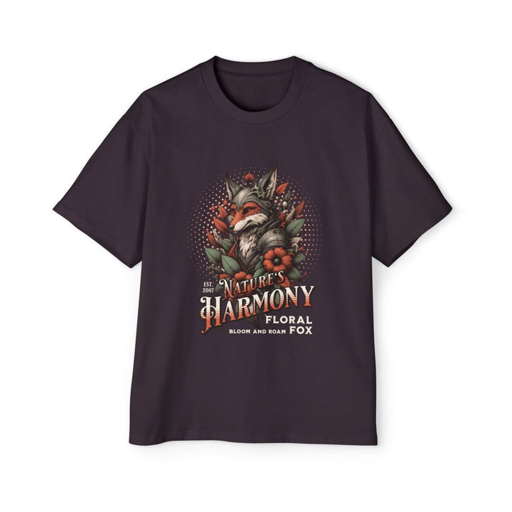 Nature's Harmony Floral Fox Oversized Tee for Men - Plum - L - Nature's Harmony Floral Fox Oversized Tee for Men - Tatoo Tee