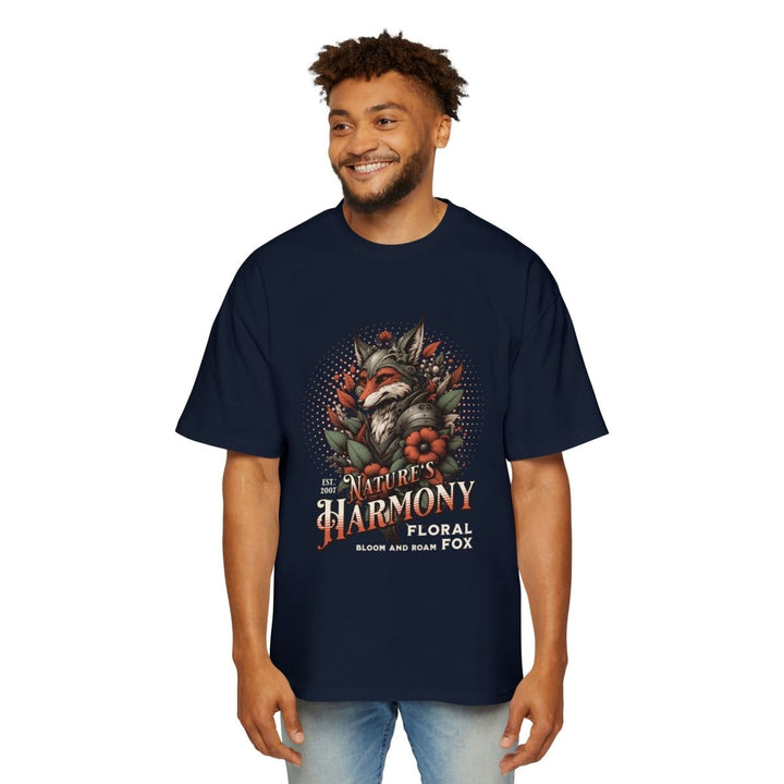 Nature's Harmony Floral Fox Oversized Tee for Men - Plum - L - Nature's Harmony Floral Fox Oversized Tee for Men - Tatoo Tee