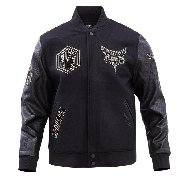 NBA CHARLOTTE HORNETS BLACK & GOLD WOOL VARSITY JACKET