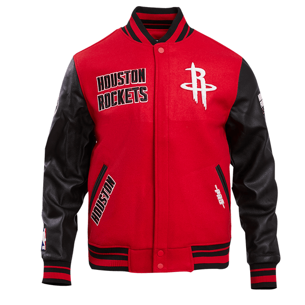NBA HOUSTON ROCKETS RETRO CLASSIC MEN'S RIB WOOL VARSITY JACKET (RED/BLACK)