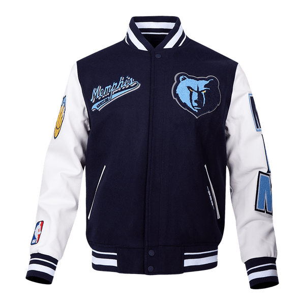 NBA MEMPHIS GRIZZLIES SCRIPT TAIL RIB WOOL VARSITY JACKET (MIDNIGHT NAVY/WHITE)